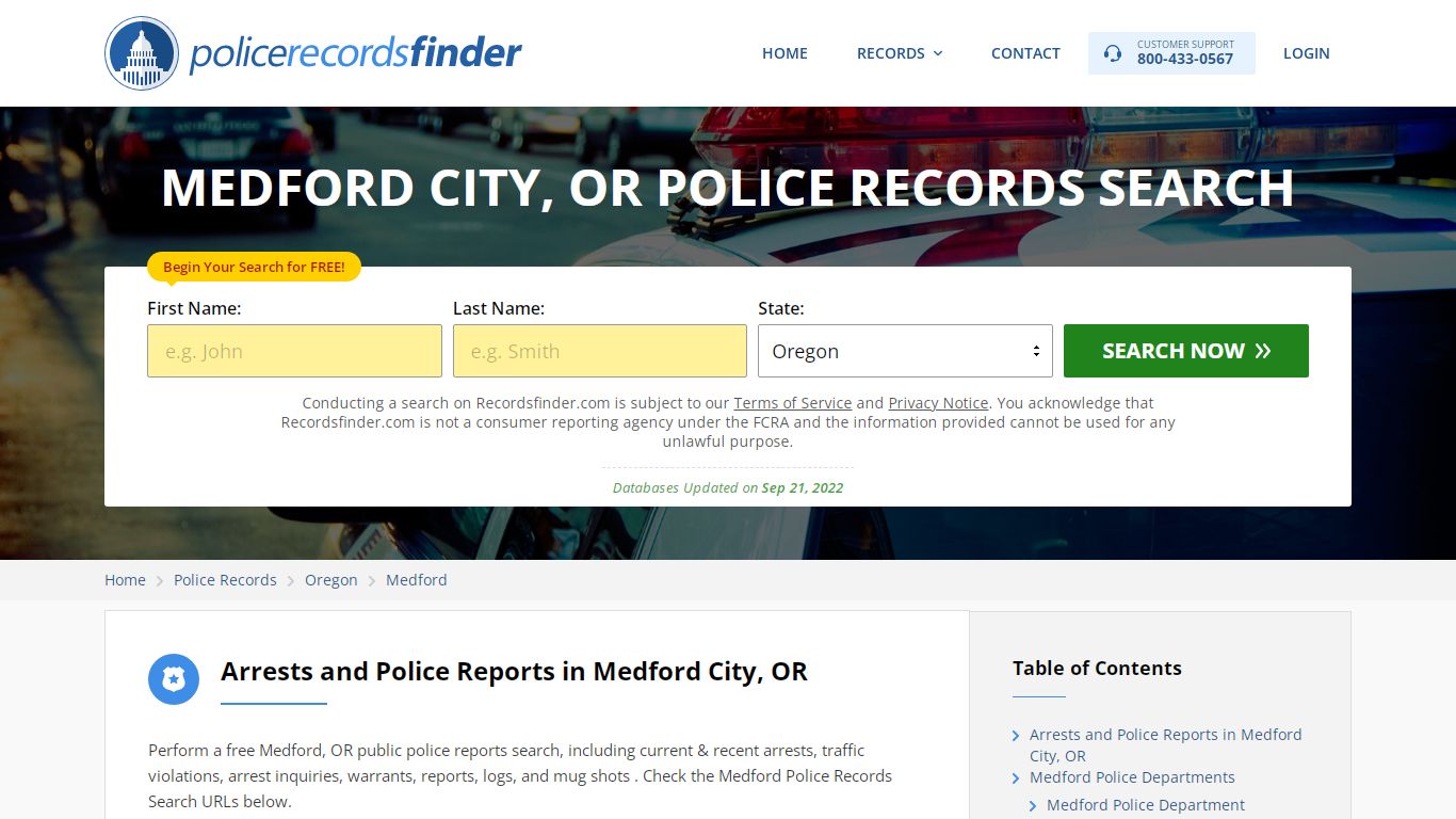 MEDFORD CITY, OR POLICE RECORDS SEARCH - RecordsFinder