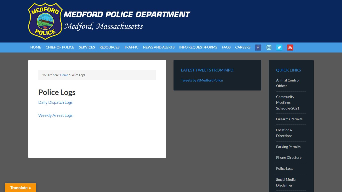 Police Logs - Medford Police Department