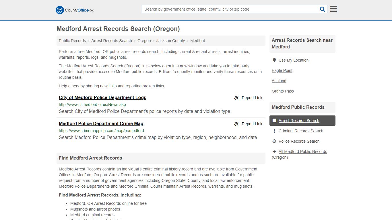 Arrest Records Search - Medford, OR (Arrests & Mugshots) - County Office