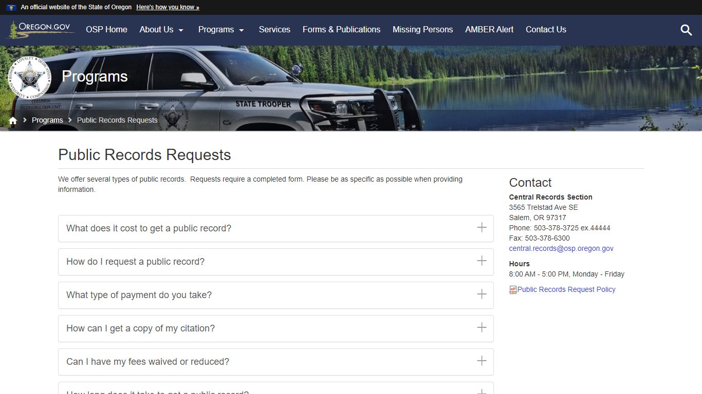 Oregon State Police : Public Records Requests - State of Oregon